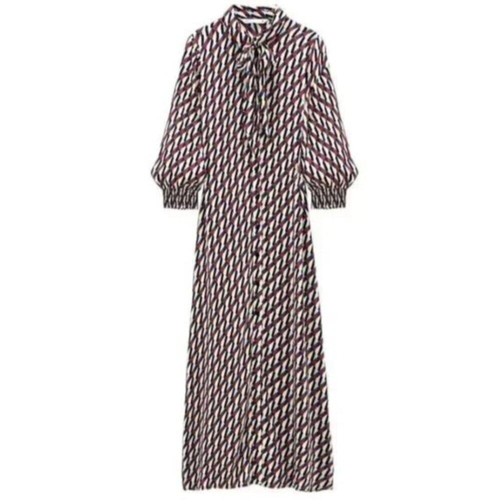 Zara Sussy Geometric Maxi Shirtdress Multicolor XS - Picture 6 of 12